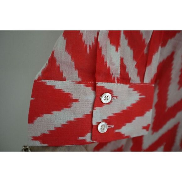 Arkun New York Women's Sz S Coral/White Chevron Print Button Up Blouse - Picture 5 of 5